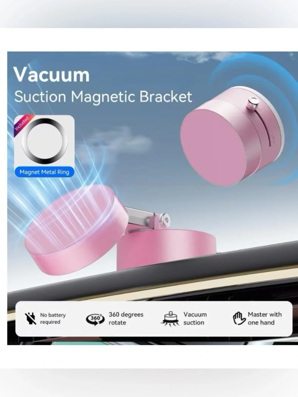 Pink Foldable Vacuum Suction Magnetic Phone Mount
